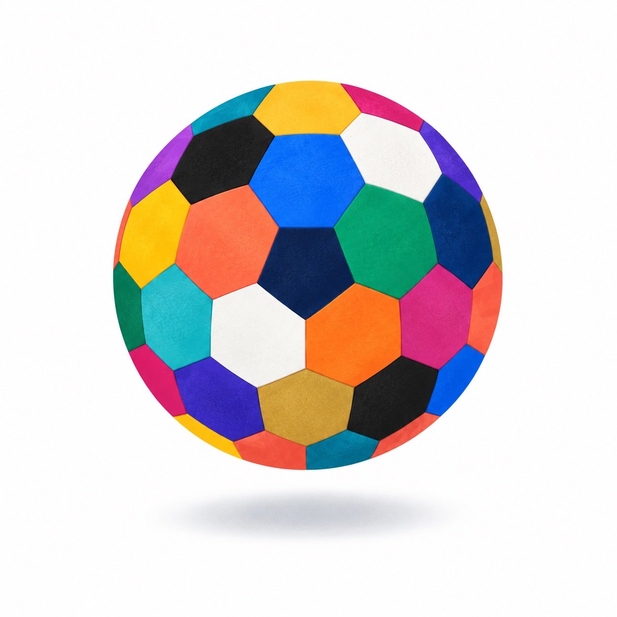 A soccer ball made of thirty colored panels